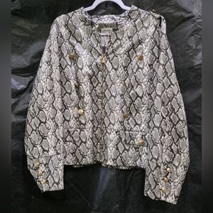 Calvin Klein Black & Gray Snake-Print Zip Jacket with Gold Buttons Size 2X